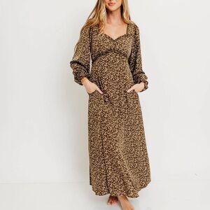 In Bloom Brown Floral Long Sleeve Dress